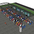 Outdoor Electric Vehicle Shelter Housing Parked Scooters Under Canopy With Trees And Paved Ground