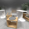 Indoor Dining Table Set With Wooden Benches Gray Cushions White Table And Plants