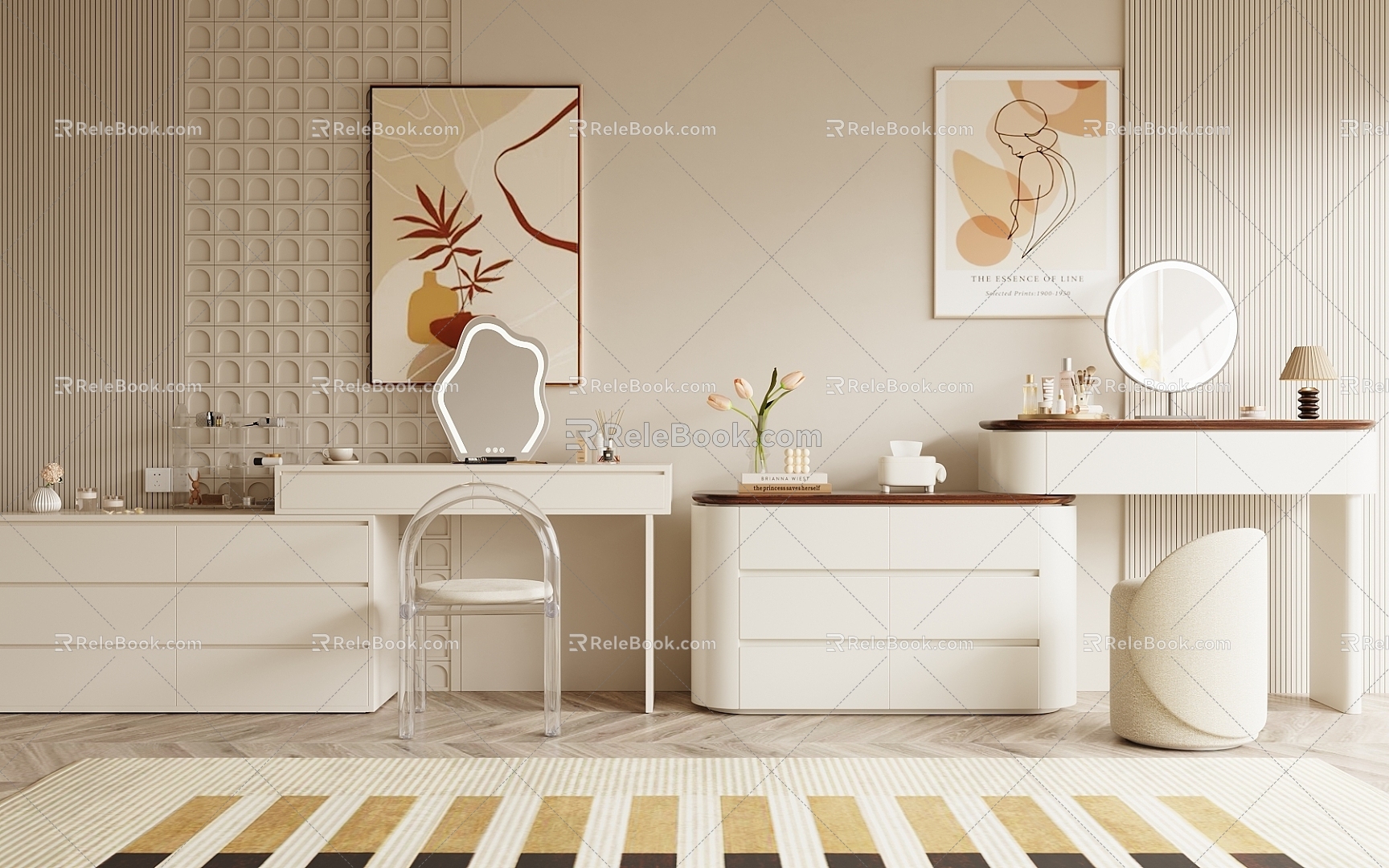 Modern cream style dresser 3d model