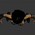 Woman In Black Bikini With Patterned Arm Cuffs And Long Boots Standing Pose