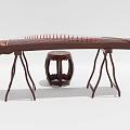 Traditional Dark Wood Chinese Zither with Sturdy Stand and Matching Small Round Stool