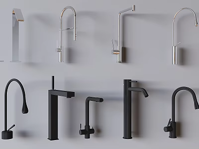 Various Modern Faucet Designs Showcasing Different Styles Shapes And Finishes For Home 3d model