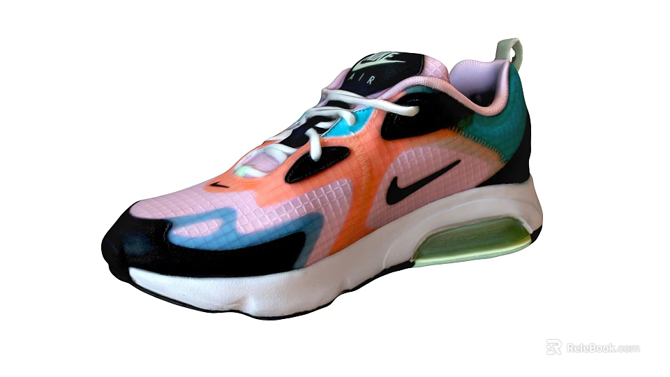 Colorful Nike Sneakers With Pink Orange Blue And Black Design White Sole Transparent Air Cushion 3d model 