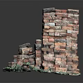 Miniature Stacked Brick Tower Structure With Green Mossy Base Elements
