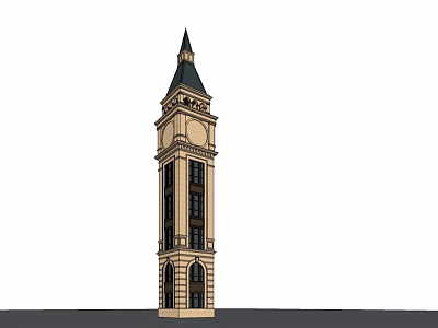 Classical Tower With Spire Arched Windows And Multi Layered Stone Exterior 3d model