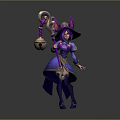 Fantasy Witch Character With Cat Ear Hat Purple Blue Outfit And Decorative Staff