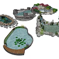 Garden Water Fountain Designs With Various Shapes Stones Plants And Water Lilies