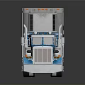 Blue Semi Truck With White Cargo Trailer And Reflective Surface