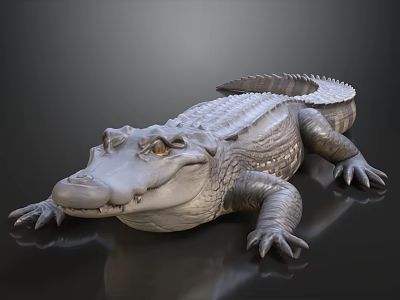 Realistic 3D Gray Alligator Model With Glossy Surface On Black Background 3d model