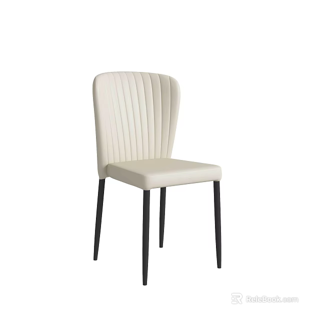 Elegant Beige Leather Dining Chair With Ribbed Backrest And Black Metal Legs 3d model 