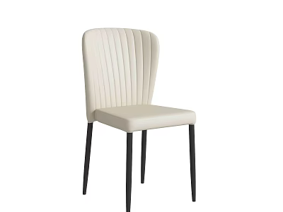 Elegant Beige Leather Dining Chair With Ribbed Backrest And Black Metal Legs 3d model