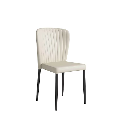 Elegant Beige Leather Dining Chair With Ribbed Backrest And Black Metal Legs 3d model