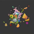 Orange Slices Splashing Juice With Open Drink Can Ice Cubes Mint Leaves On Black Background