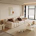 Modern Cream Style Sofa Coffee Table Combination Fabric Sofa Mother and Mother Coffee Table Pillow Decorative Painting Single Person Sofa 3d model