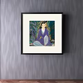 Traditional Female Portrait Painting With White Dress Flute And Vase In Black Frame