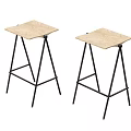 Two Stylish Bar Stools With Wooden Square Seats And Black Metal Frames