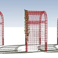 Red Arched Latticed Pergola Structure With Climbing Vines And Garden Design