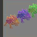 Colorful Spiked Creatures 3D Models Featuring Red Purple Green with Sharp Teeth