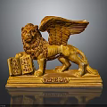 Winged Lion Statue With Stone Tablets And Venezia Inscription On Base