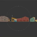 Colorful Miniature Buildings with Varied Roofs Diverse Structures and Small Accessories