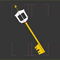Golden Key With Transparent Square Section Yellow Top Decoration And Black Red Handle Details