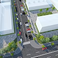Urban Road Facilities With Traffic Lanes Crosswalk Green Trees And Buildings