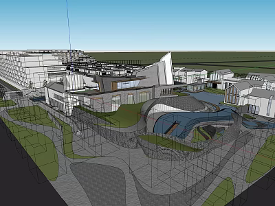 Modern Hotel Building Design With Curved Roof Green Landscaping And Connected Structures 3d model