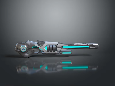 Futuristic Sci-Fi Energy Weapon With Metallic Structure Blue Glowing Lines And Sleek Grip 3d model