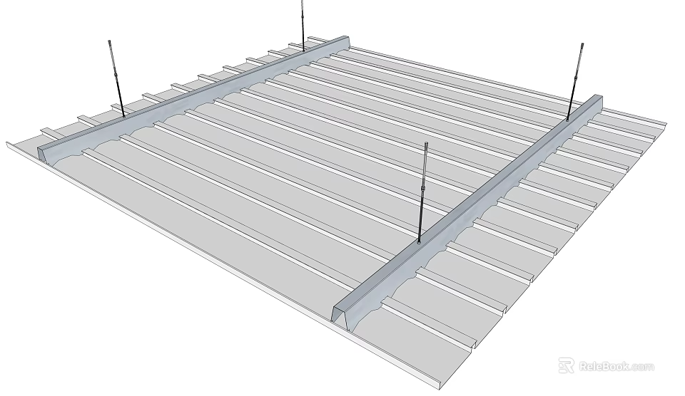 Ceiling Suspension Structure With Metal Framework And Support Hanger Rods 3d model