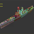 Detailed 3D Rendered Warship Model With Antenna Turrets And Blue Gray Deck Design