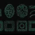 Intricate Carved Patterns with Various Shapes Like Oval Square and Bottle Designs Decorative Art Elements