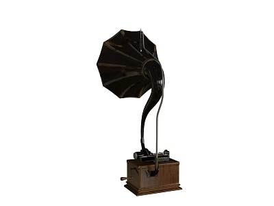 Vintage Antique Phonograph With Horn Shaped Speaker And Wooden Base Design 3d model
