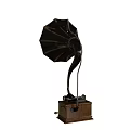 Vintage Antique Phonograph With Horn Shaped Speaker And Wooden Base Design