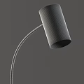 Modern White Floor Lamp with Curved Stand and Cylindrical Shade on Gray Background