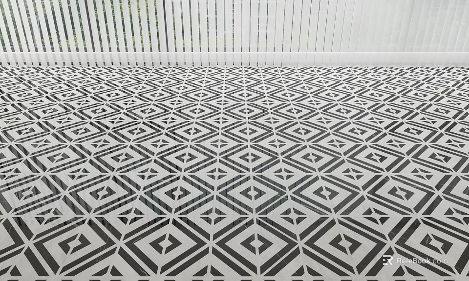 Black And White Geometric Floor Tiles With Diamond Pattern Design 3d model 