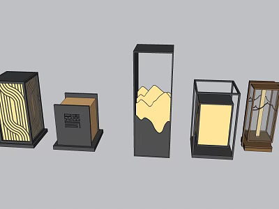 Modern Outdoor Lights with Wooden Metal Frames and Warm Glow Design 3d model
