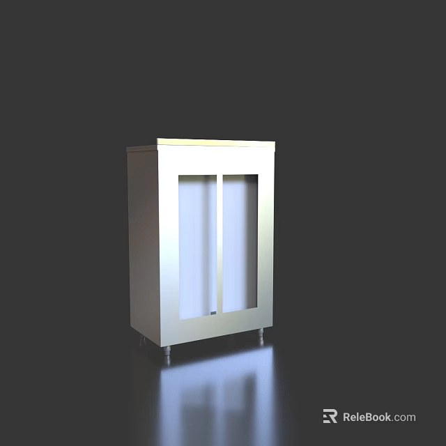 Modern White Cabinet With Glass Doors And Rolling Wheels For Home Storage Solution 3d model 