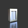 Modern White Cabinet With Glass Doors And Rolling Wheels For Home Storage Solution
