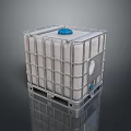 Industrial Equipment IBC Tote With Metal Frame Blue Lid And Pallet Base
