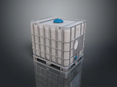 Industrial Equipment IBC Tote With Metal Frame Blue Lid And Pallet Base 3d model