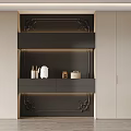 Stylish Modern Decorative Cabinet With Layered Shelves Drawers And Decorative Carvings