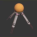 Golden Polyhedral Sphere Device With White Supporting Legs And Metallic Base 3d model