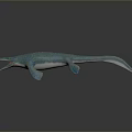Blue Spotted Ichthyosaur Model With Open Mouth Long Body And Flippers On Dark Reflective Background