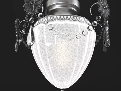 Elegant Crystal Decorated Ceiling Light With Silver Metal Frame And Frosted Glass Shade 3d model