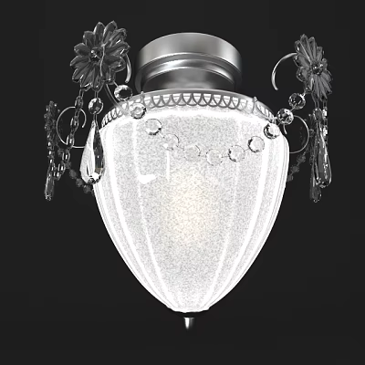 Elegant Crystal Decorated Ceiling Light With Silver Metal Frame And Frosted Glass Shade 3d model