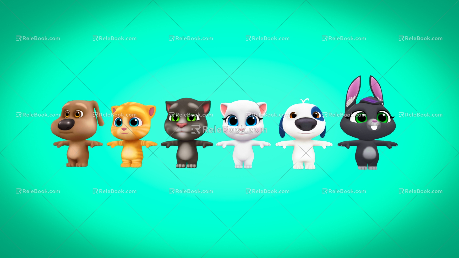 cartoon animal kitten puppy rabbit cat puppy 3d model