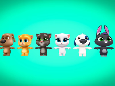 Colorful Cartoon Reptile Characters Lined Up With Turquoise Background 3d model