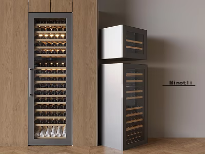 Modern Wine Cabinet With Glass Door Multiple Shelves And Stacked Design 3d model