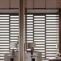 Modern Clubhouse Interior Design With Wooden Blinds And Floor Lamps