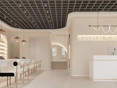 Modern Beauty Hair Salon Interior With Reception Desk Chairs Mirrors And Pendant Lights 3d model